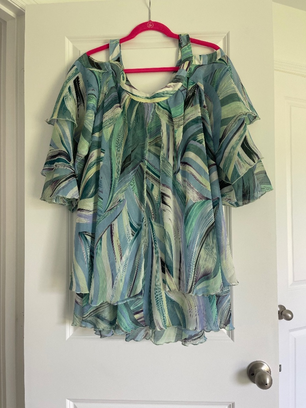 Hot In Hollywood Womens Strappy Cold Shoulder Blouse Size 3X Shades Of BlueGreen
